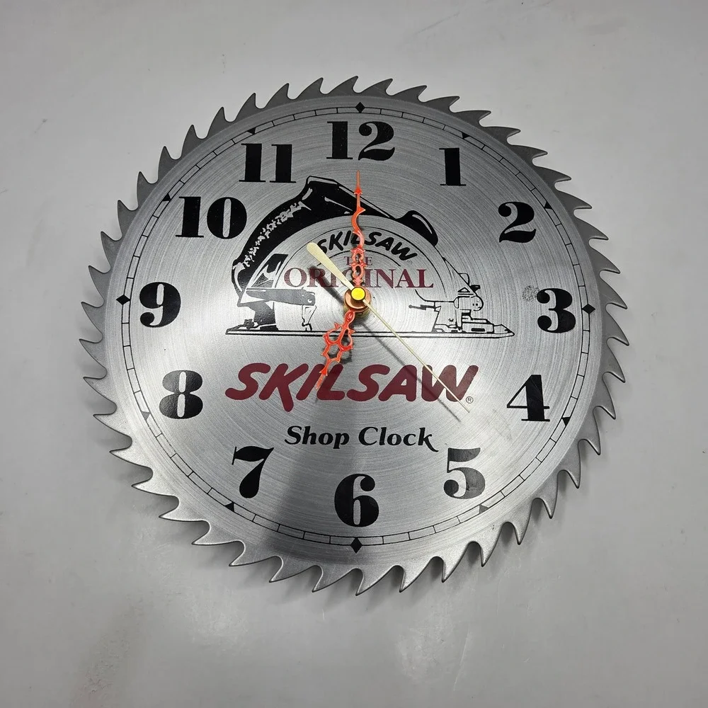 Skilsaw Shop Clock Vintage Saw Blade Wall Decor 10in Silver Garage Man Cave